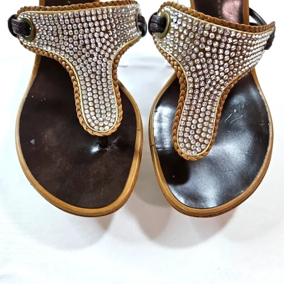 Giuseppe Zanotti Brown Leather Diamond Detail Sandals Size 8.5 - Picture 4 of 7